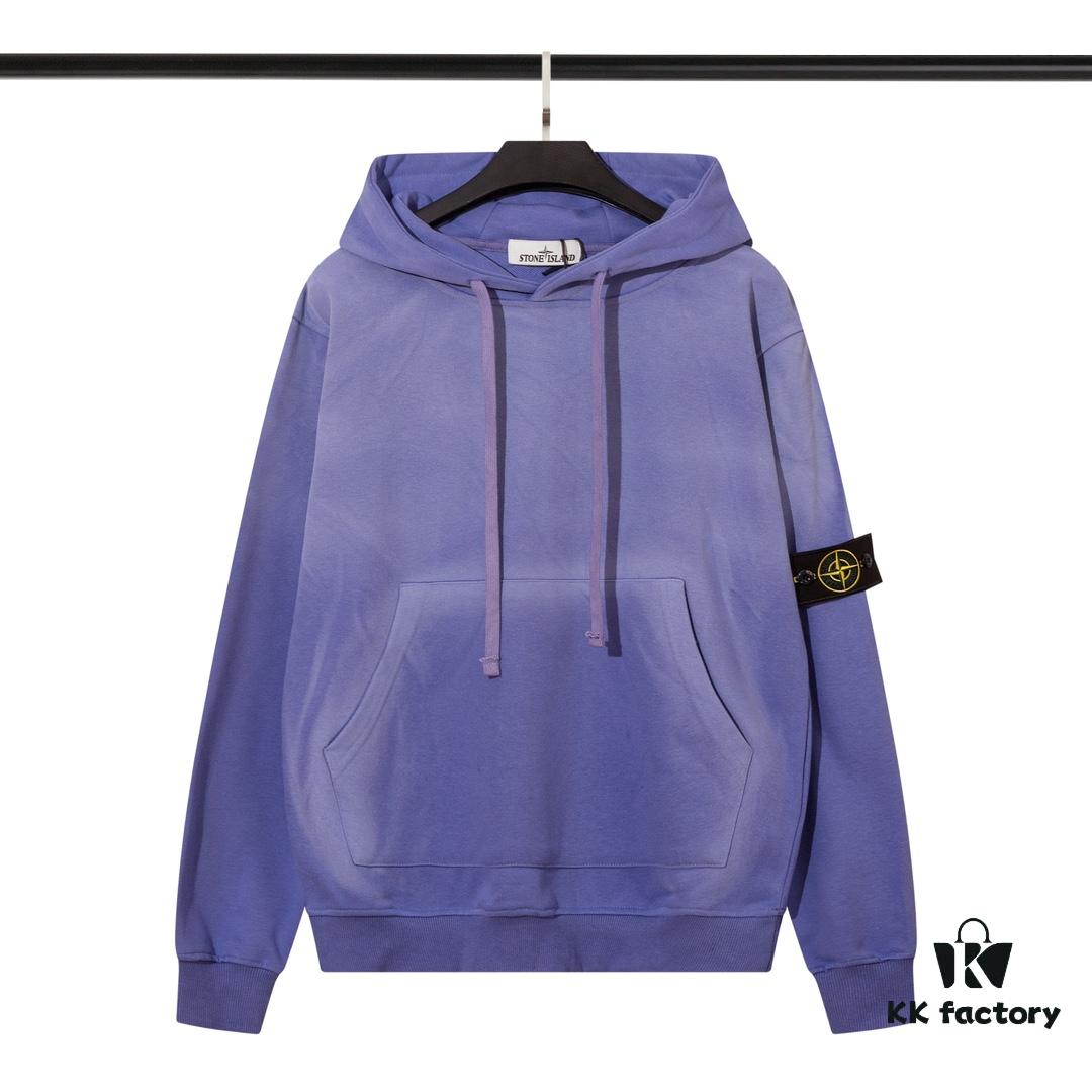 STONE ISLAND Autumn/Winter New Arrival Washed Monkey Process Hooded Sweatshirt in French Terry Fabric Black Military Green Sapphire Blue Light Green Purple Lavender M L XL XXL
