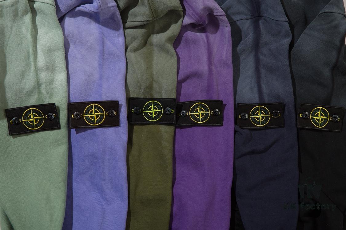STONE ISLAND Autumn/Winter New Arrival Washed Monkey Process Hooded Sweatshirt in French Terry Fabric Black Military Green Sapphire Blue Light Green Purple Lavender M L XL XXL