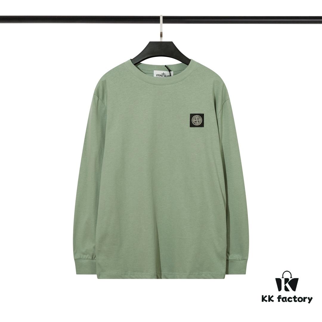 STONE ISLAND (200g Double Cotton Yarn) Embroidered Logo Crew Neck Long Sleeve T-Shirt