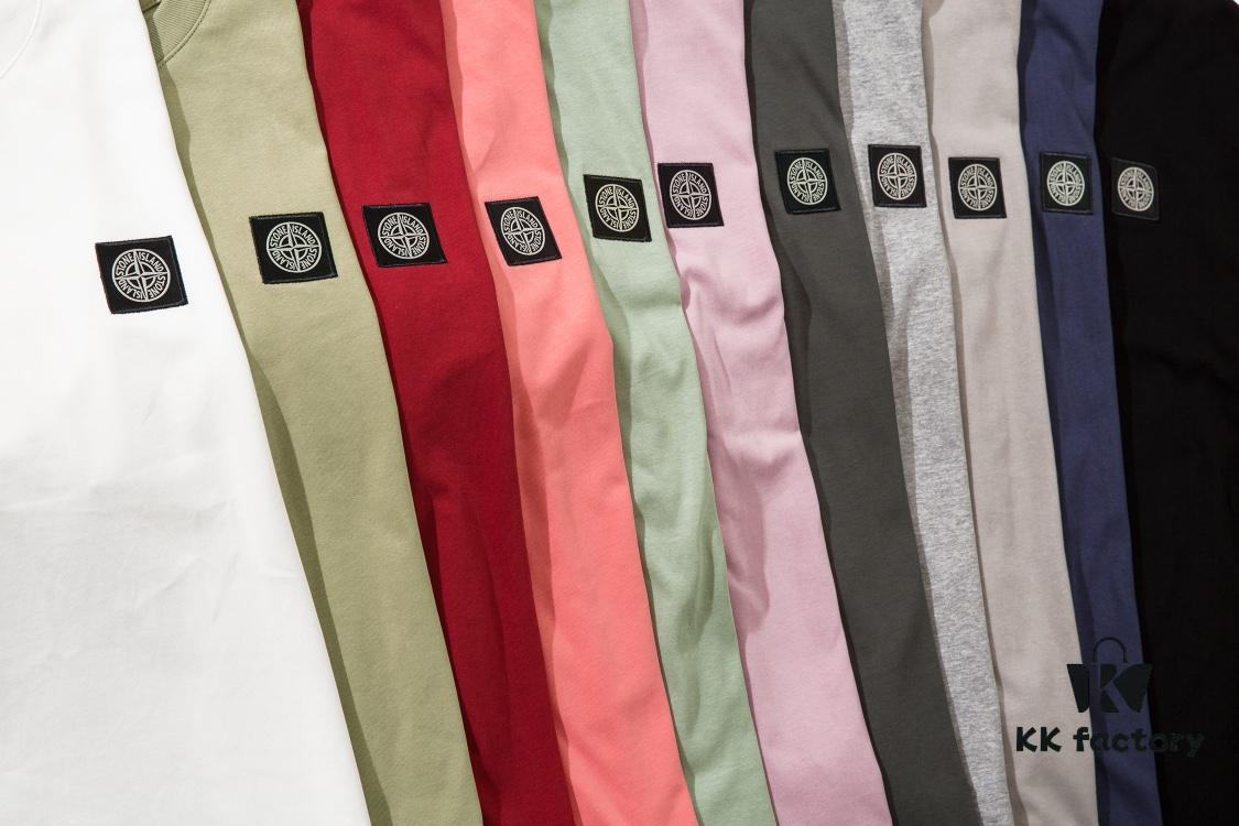 STONE ISLAND (200g Double Cotton Yarn) Embroidered Logo Crew Neck Long Sleeve T-Shirt