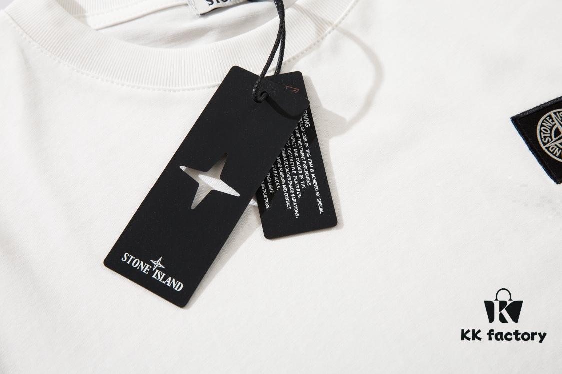 STONE ISLAND (200g Double Cotton Yarn) Embroidered Logo Crew Neck Long Sleeve T-Shirt