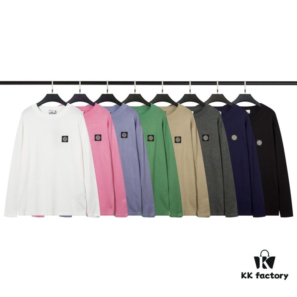 905# STONE ISLAND Embroidered Logo Crew Neck Knit Wool Long-Sleeve T-Shirt