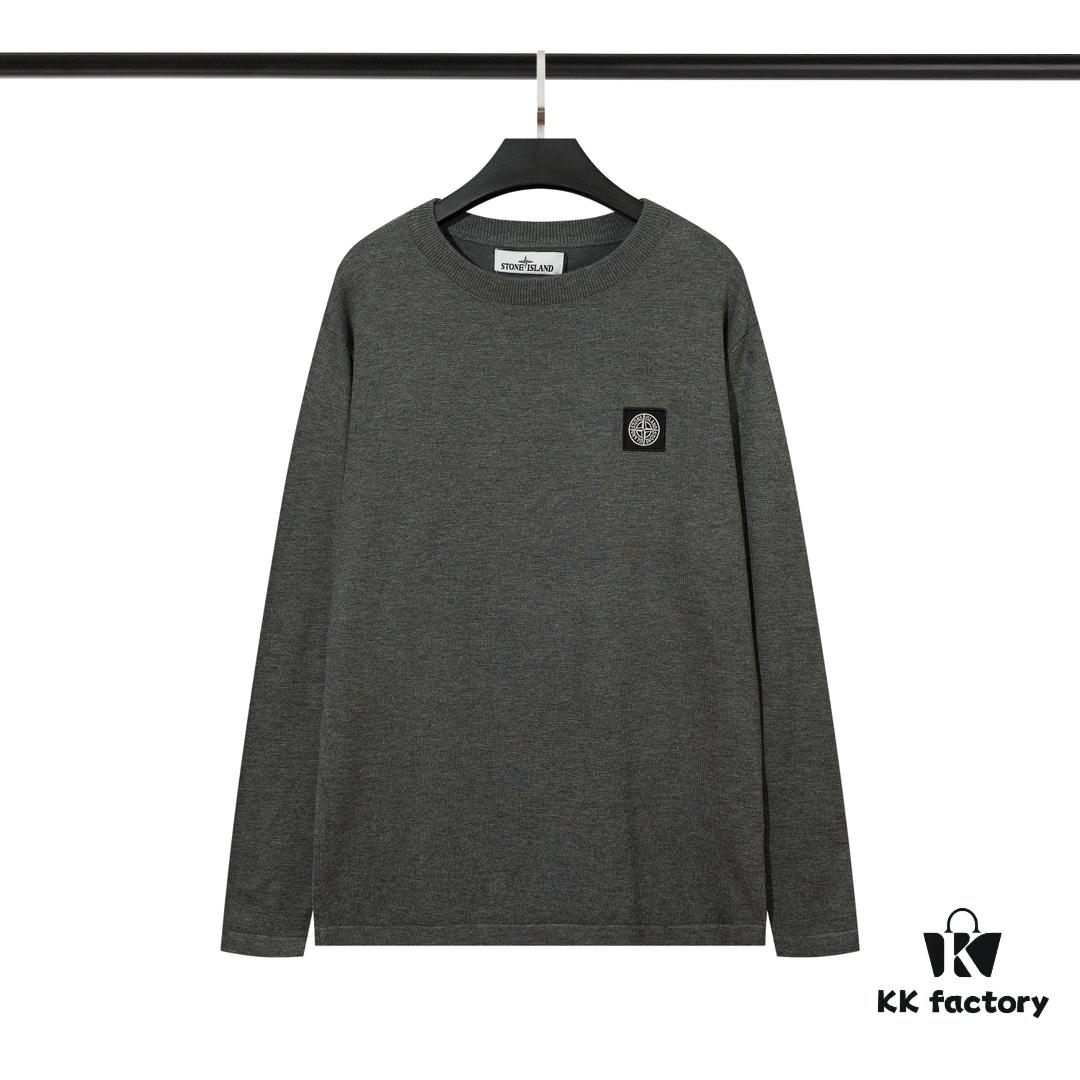 905# STONE ISLAND Embroidered Logo Crew Neck Knit Wool Long-Sleeve T-Shirt