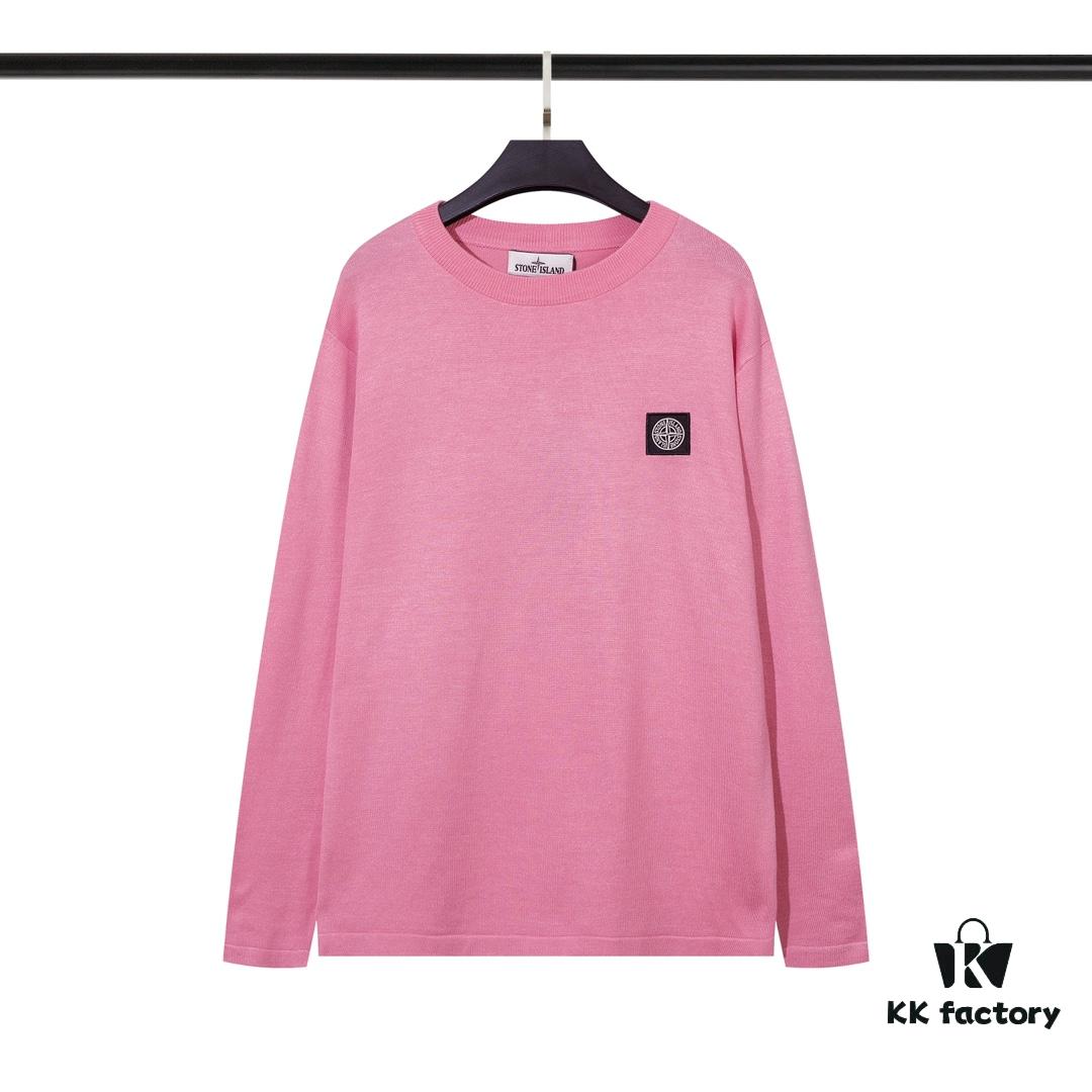 905# STONE ISLAND Embroidered Logo Crew Neck Knit Wool Long-Sleeve T-Shirt