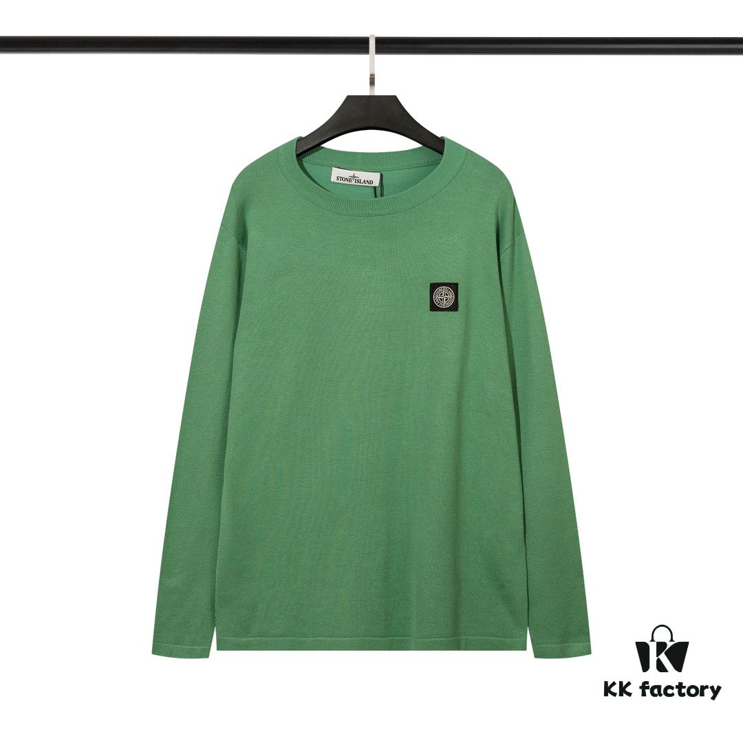 905# STONE ISLAND Embroidered Logo Crew Neck Knit Wool Long-Sleeve T-Shirt