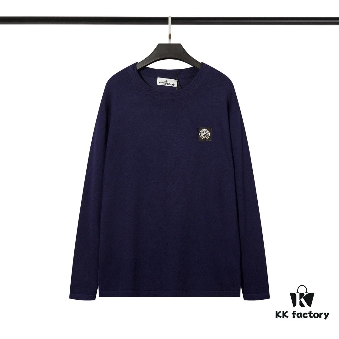 905# STONE ISLAND Embroidered Logo Crew Neck Knit Wool Long-Sleeve T-Shirt
