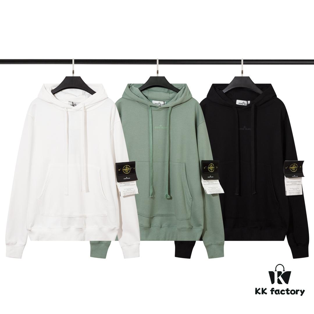 STONE ISLAND Letter Embroidered Reflective Star Hoodie in Black, White, Green