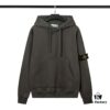 STONE ISLAND Autumn-Winter New Fleece-Lined Hooded Sweatshirt in Black, White, Light Green, Light Blue, Light Pink, Heather Gray, Brownish Gray