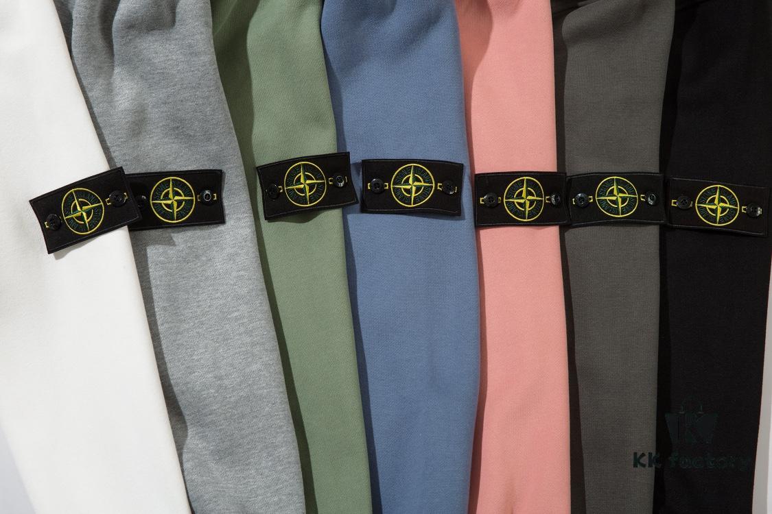 STONE ISLAND Autumn-Winter New Fleece-Lined Hooded Sweatshirt in Black, White, Light Green, Light Blue, Light Pink, Heather Gray, Brownish Gray