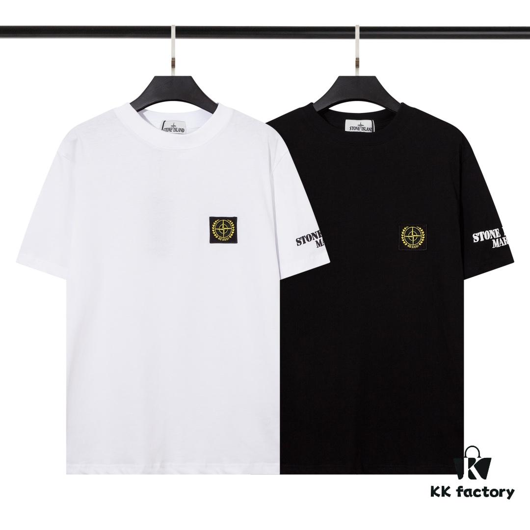 STONE ISLAND Foam Printed Letter T-Shirt in Black and White