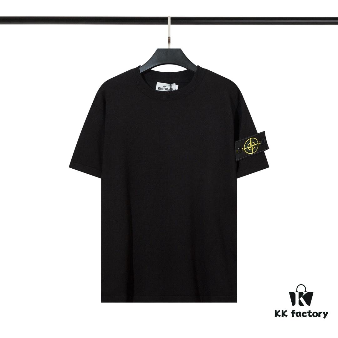 STONE ISLAND Compass Patch Knit Sweater T-Shirt in Black, White, Gray