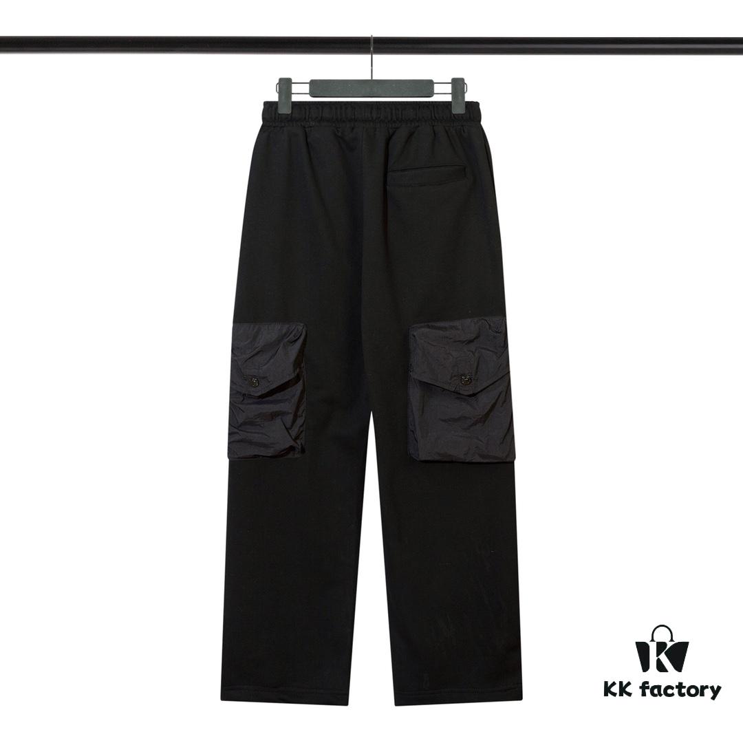 STONE ISLAND (320g Cotton Sweatpants) Multi-Pocket Casual Loose-Fit Full-Length Pants with Drawstring Cuffs. Black. M L XL XXL