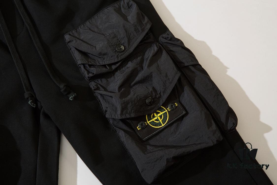 STONE ISLAND (320g Cotton Sweatpants) Multi-Pocket Casual Loose-Fit Full-Length Pants with Drawstring Cuffs. Black. M L XL XXL