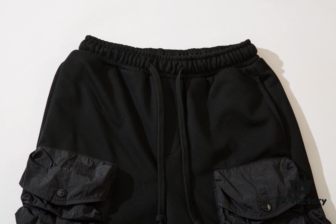 STONE ISLAND (320g Cotton Sweatpants) Multi-Pocket Casual Loose-Fit Full-Length Pants with Drawstring Cuffs. Black. M L XL XXL