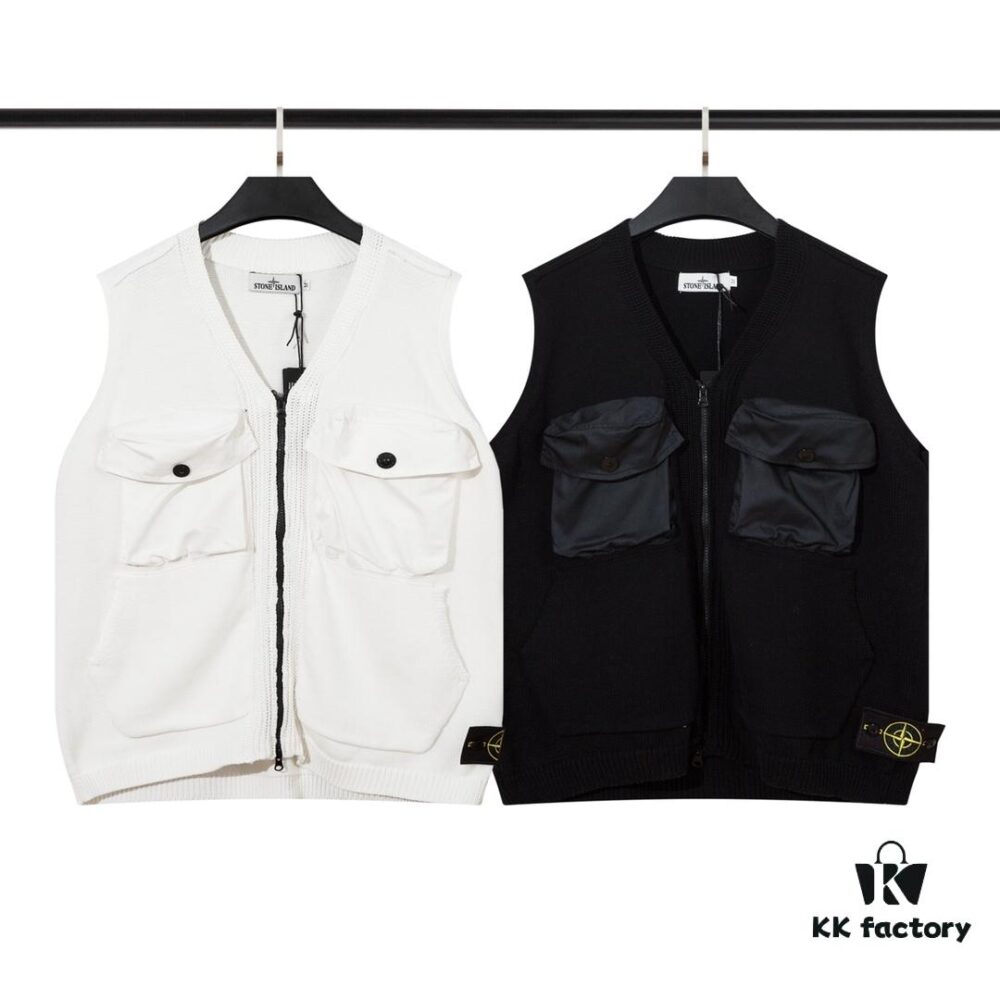 STONE ISLAND Vest with Double Zipper Sweater in Black and White