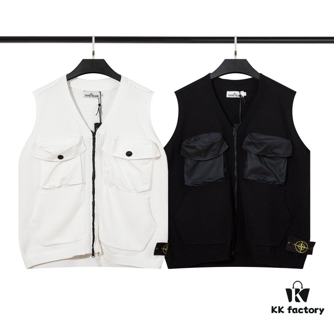 STONE ISLAND Vest with Double Zipper Sweater in Black and White
