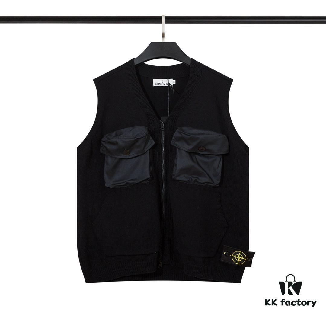 STONE ISLAND Vest with Double Zipper Sweater in Black and White