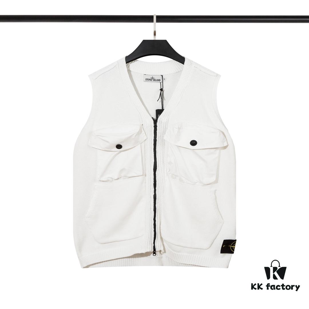 STONE ISLAND Vest with Double Zipper Sweater in Black and White