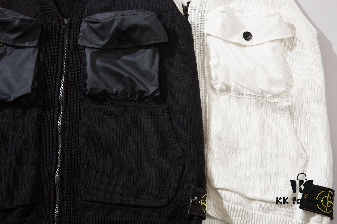STONE ISLAND Vest with Double Zipper Sweater in Black and White