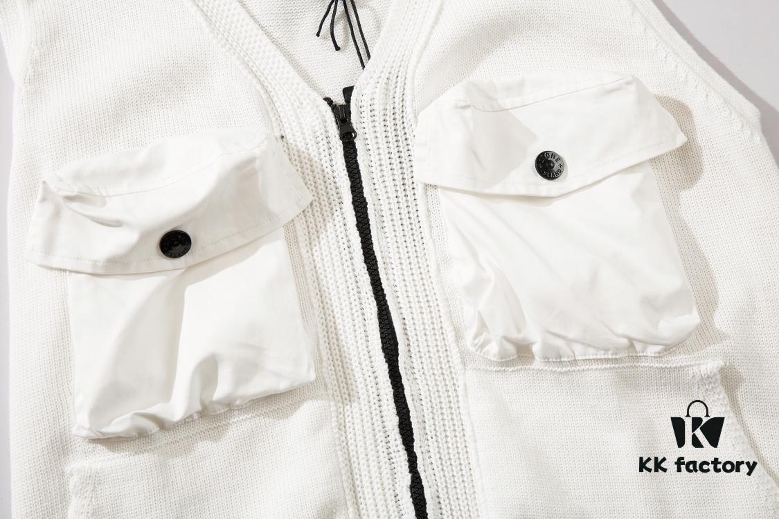 STONE ISLAND Vest with Double Zipper Sweater in Black and White