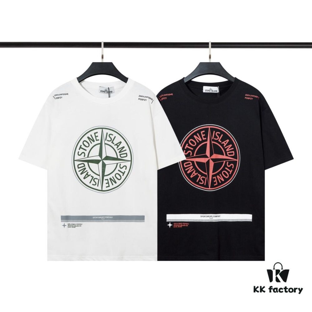 STONE ISLAND (230g 100% Cotton Double Yarn) T-shirt with Large Logo Print Black White M L XL XXL