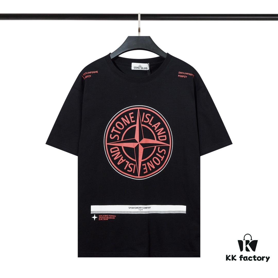 STONE ISLAND (230g 100% Cotton Double Yarn) T-shirt with Large Logo Print Black White M L XL XXL