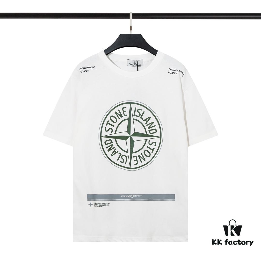 STONE ISLAND (230g 100% Cotton Double Yarn) T-shirt with Large Logo Print Black White M L XL XXL
