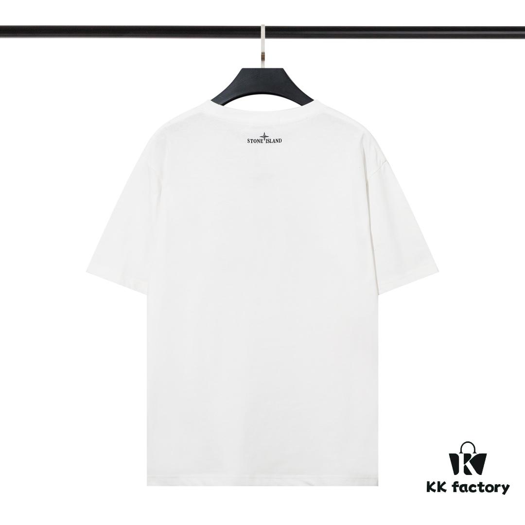 STONE ISLAND (230g 100% Cotton Double Yarn) T-shirt with Large Logo Print Black White M L XL XXL