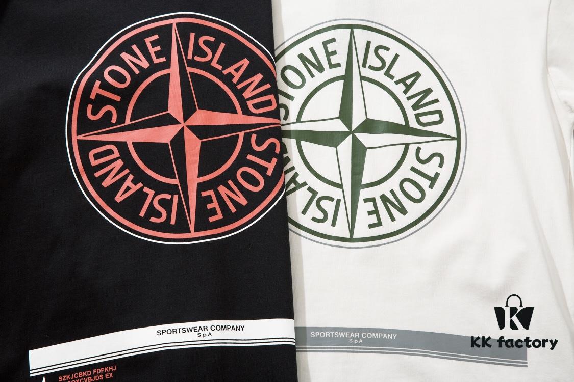 STONE ISLAND (230g 100% Cotton Double Yarn) T-shirt with Large Logo Print Black White M L XL XXL
