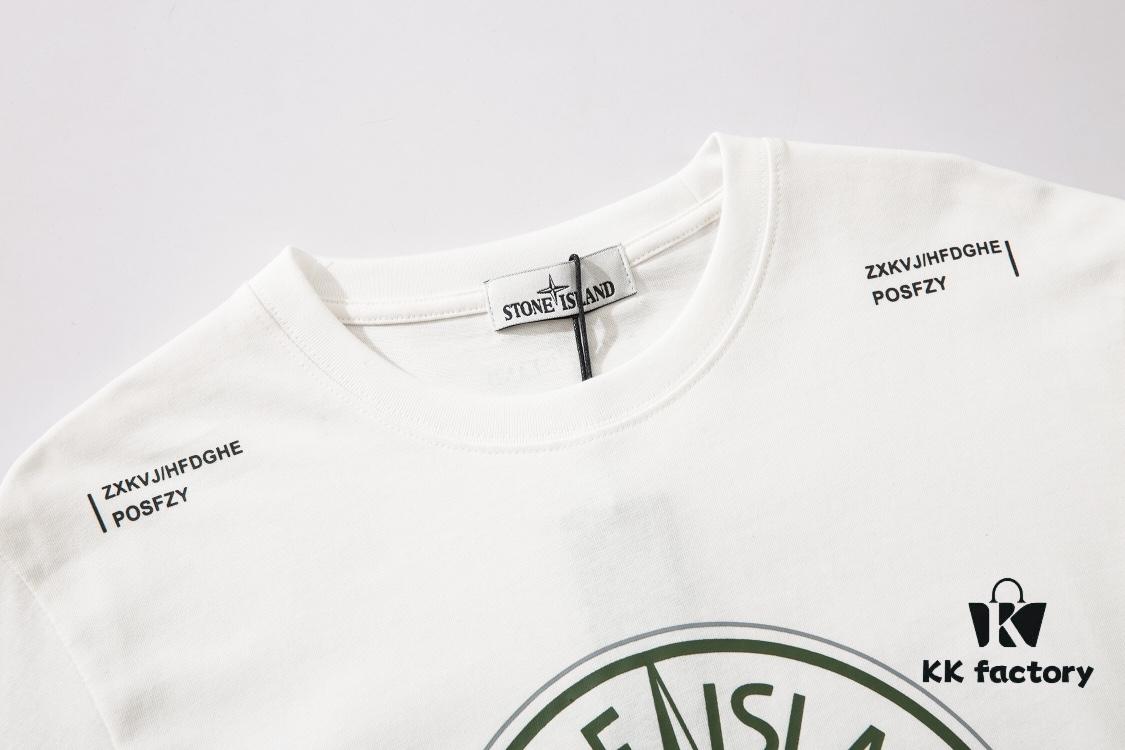 STONE ISLAND (230g 100% Cotton Double Yarn) T-shirt with Large Logo Print Black White M L XL XXL