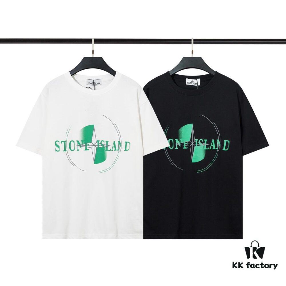 223# STONG ISLAND (230g Double Cotton) Stone Island Front and Back Print T-Shirt. Black White M L XL XXL