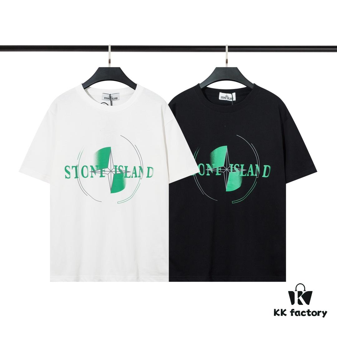 223# STONG ISLAND (230g Double Cotton) Stone Island Front and Back Print T-Shirt. Black White M L XL XXL