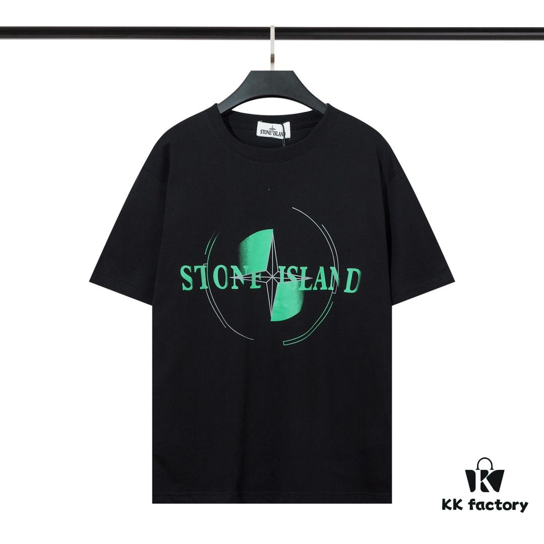 223# STONG ISLAND (230g Double Cotton) Stone Island Front and Back Print T-Shirt. Black White M L XL XXL