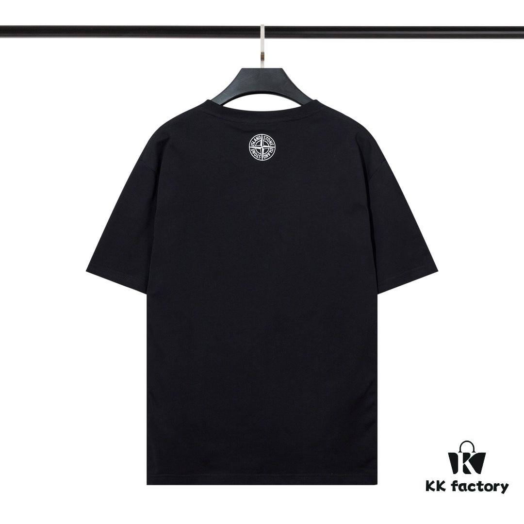 223# STONG ISLAND (230g Double Cotton) Stone Island Front and Back Print T-Shirt. Black White M L XL XXL
