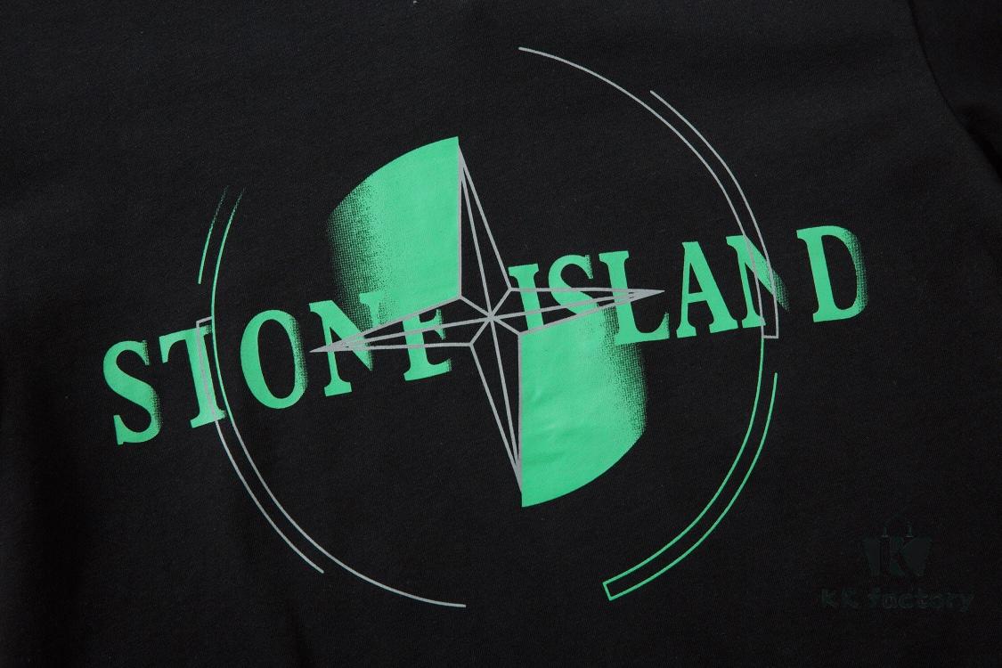 223# STONG ISLAND (230g Double Cotton) Stone Island Front and Back Print T-Shirt. Black White M L XL XXL
