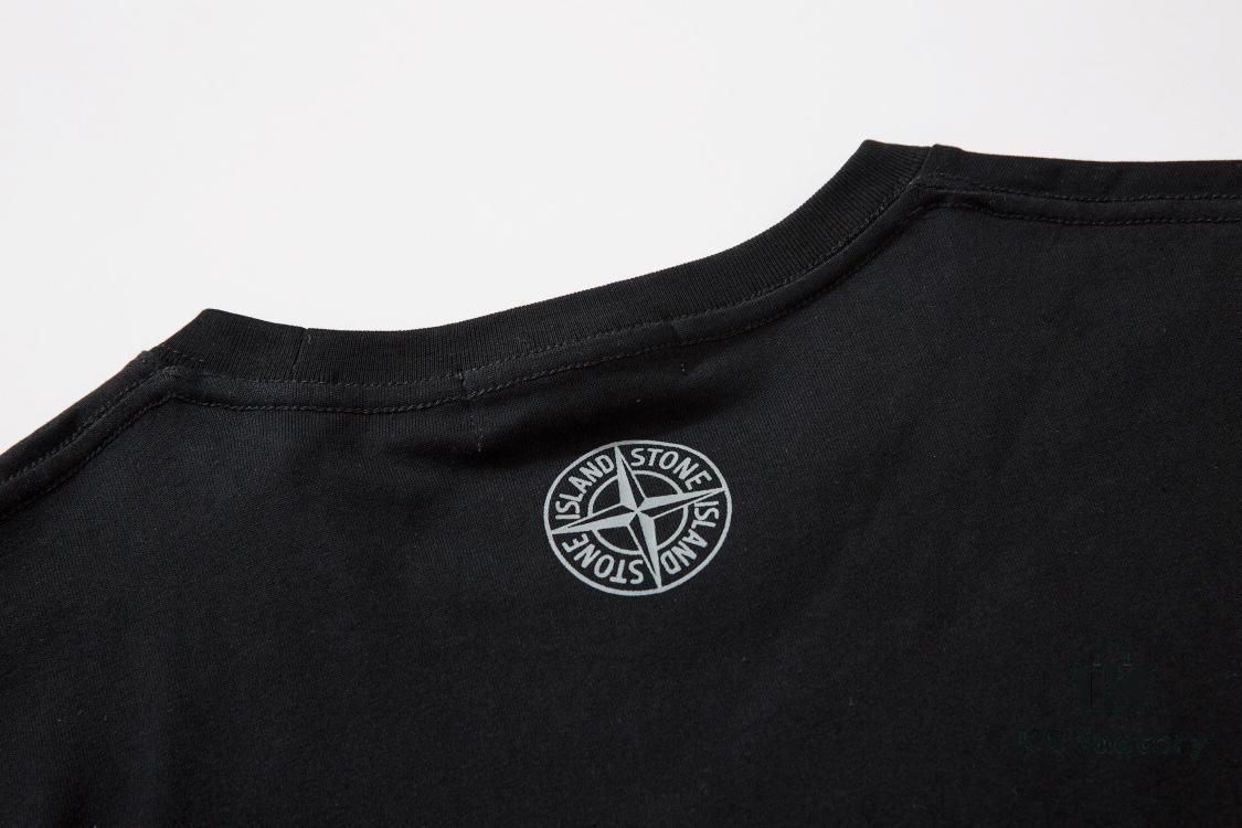 223# STONG ISLAND (230g Double Cotton) Stone Island Front and Back Print T-Shirt. Black White M L XL XXL