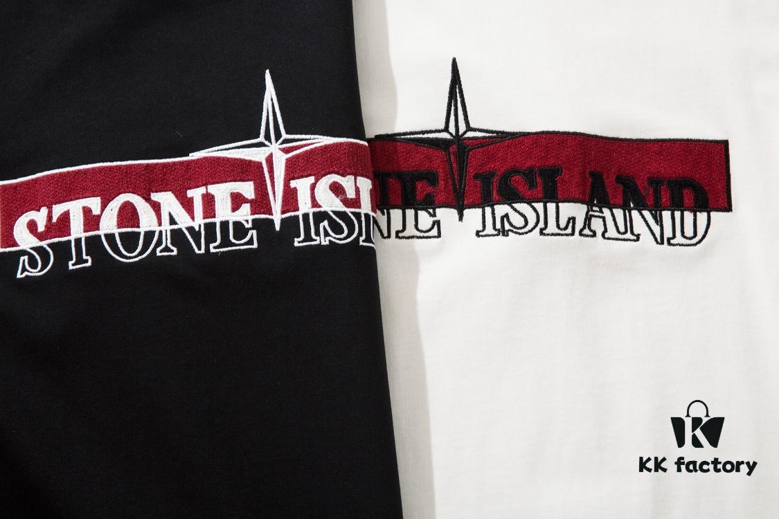 STONE ISLAND (230g 100% Cotton Double Yarn) Terry Embroidery Print T-Shirt in Black and White