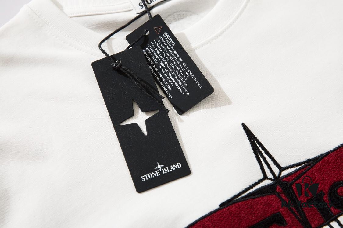 STONE ISLAND (230g 100% Cotton Double Yarn) Terry Embroidery Print T-Shirt in Black and White