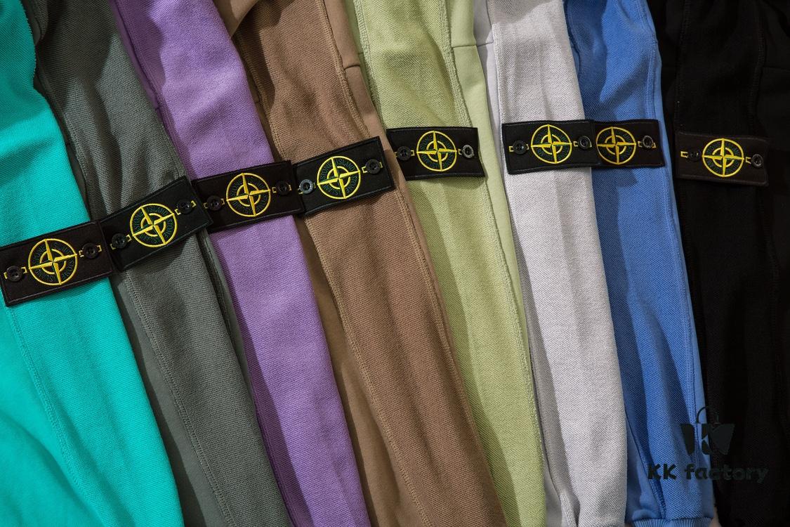 STONE ISLAND (320g Pure Cotton Sweatshirt) Functional Cuff Loose Round Neck Pullover Terry Hoodie in Black, Light Gray, Dark Gray, Coffee, Light Green, Lake Blue, Blue, Purple