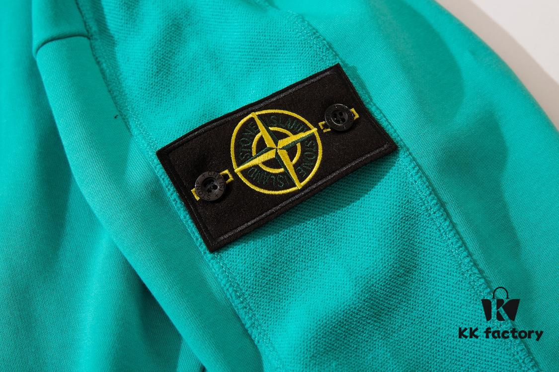 STONE ISLAND (320g Pure Cotton Sweatshirt) Functional Cuff Loose Round Neck Pullover Terry Hoodie in Black, Light Gray, Dark Gray, Coffee, Light Green, Lake Blue, Blue, Purple