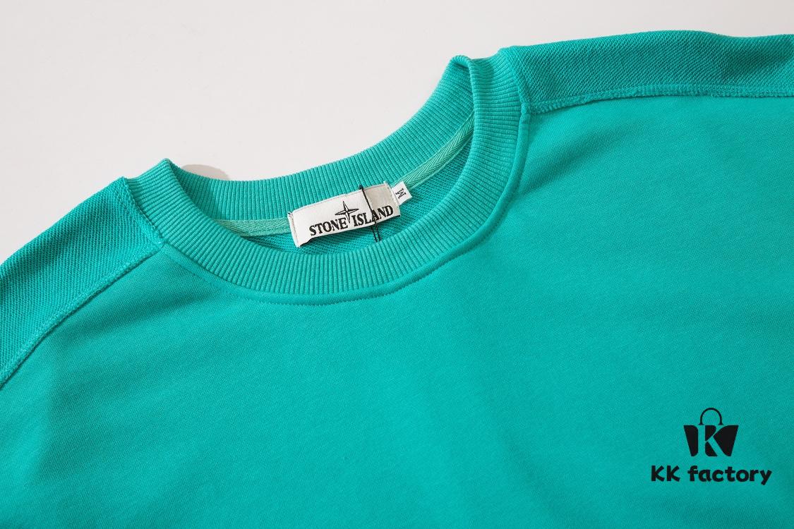 STONE ISLAND (320g Pure Cotton Sweatshirt) Functional Cuff Loose Round Neck Pullover Terry Hoodie in Black, Light Gray, Dark Gray, Coffee, Light Green, Lake Blue, Blue, Purple