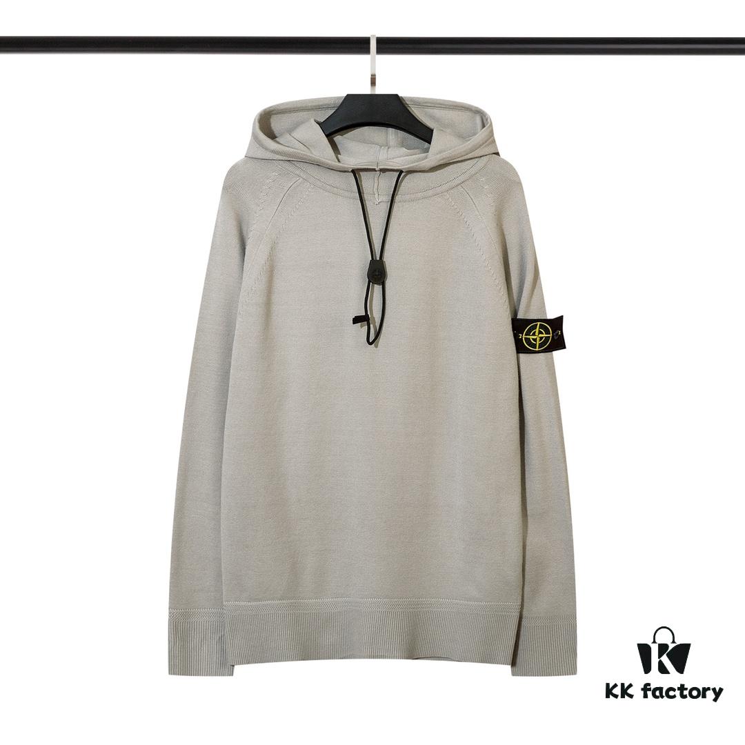 8926# STONE ISLAND Knit Drawstring Hooded Solid Wool Sweater in Black, White, Gray