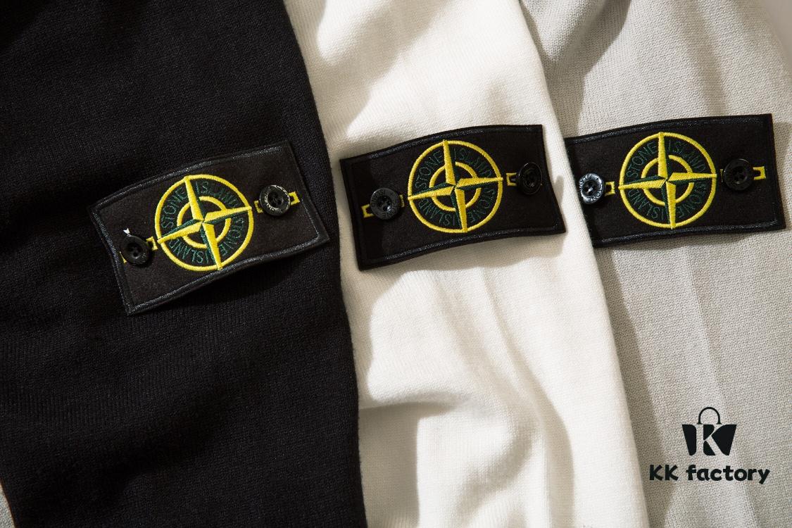 8926# STONE ISLAND Knit Drawstring Hooded Solid Wool Sweater in Black, White, Gray