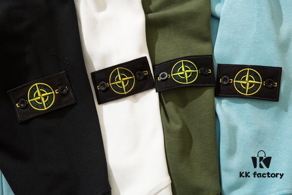 STONE ISLAND Hoodie with Zipper Pocket, Round Neck Pullover Sweatshirt (320g 100% Cotton)