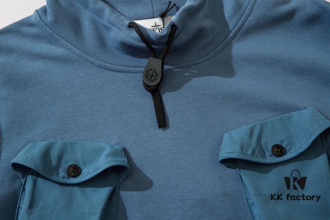 STONE ISLAND 320g Cotton Hooded Sweatshirt with Stand Collar, 3D Pockets, Loose Fit