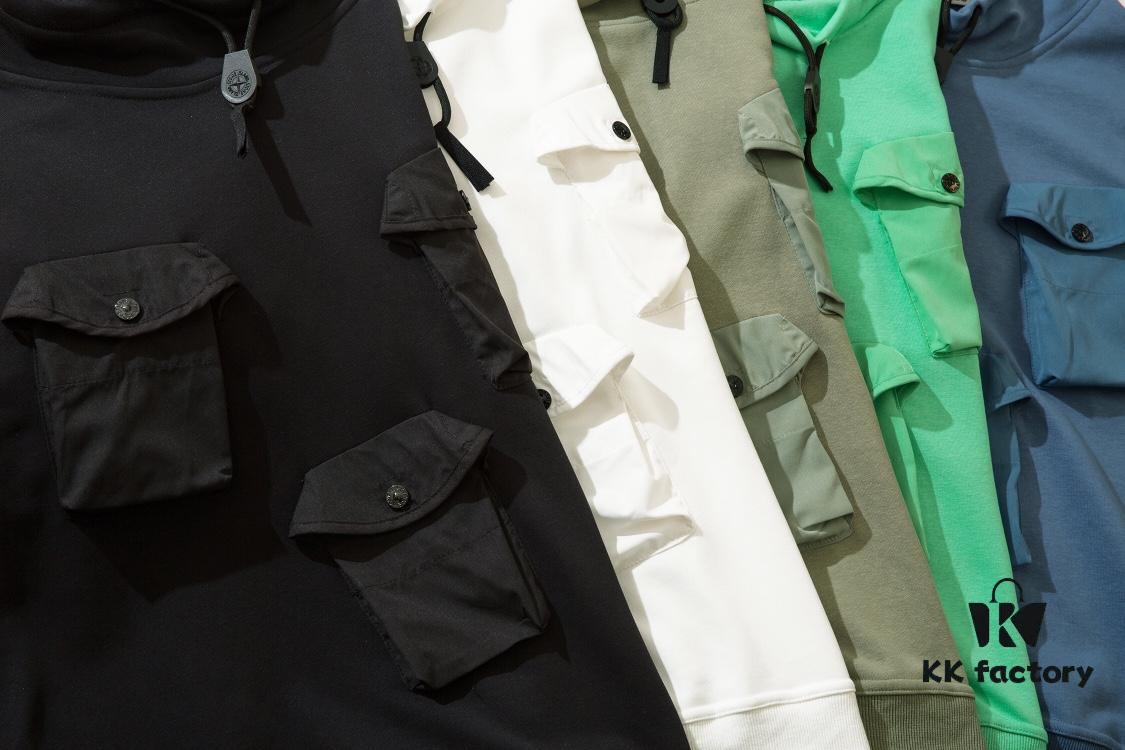 STONE ISLAND 320g Cotton Hooded Sweatshirt with Stand Collar, 3D Pockets, Loose Fit