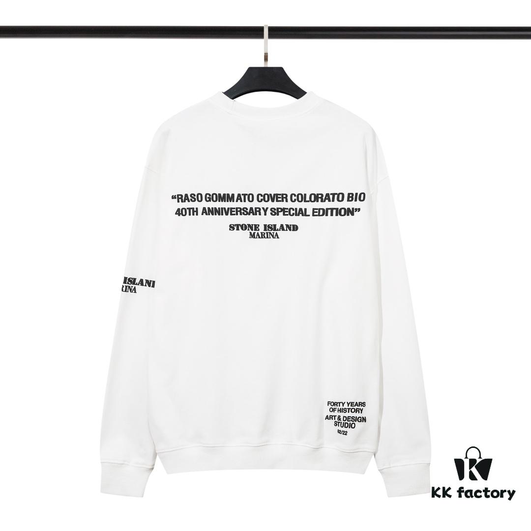 STONE ISLAND 360g Cotton Hooded Sweatshirt with Raised Letter Print and Classic Small Logo, Crew Neck Loose Fit Pullover, Black White Green