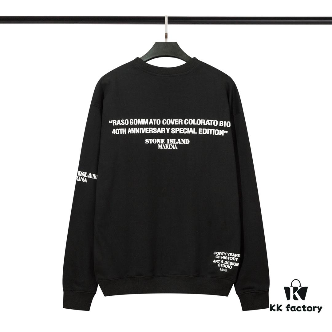 STONE ISLAND 360g Cotton Hooded Sweatshirt with Raised Letter Print and Classic Small Logo, Crew Neck Loose Fit Pullover, Black White Green