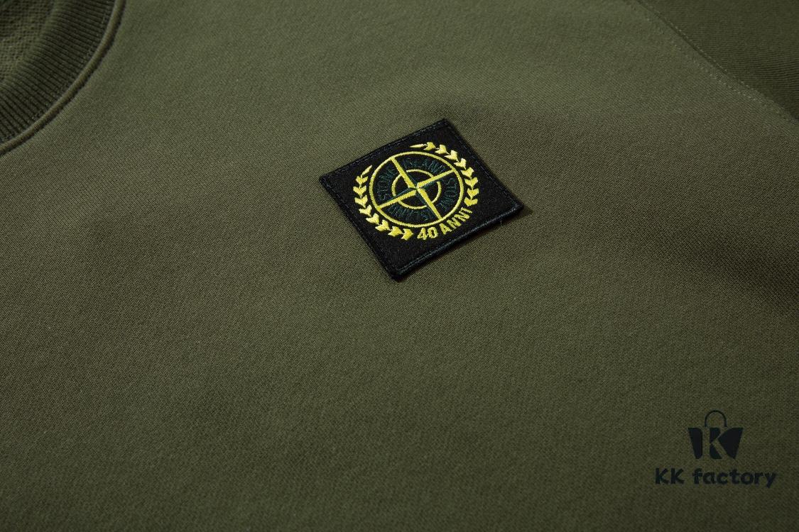 STONE ISLAND 360g Cotton Hooded Sweatshirt with Raised Letter Print and Classic Small Logo, Crew Neck Loose Fit Pullover, Black White Green
