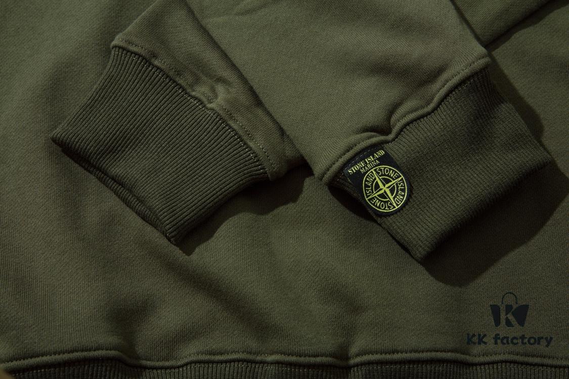 STONE ISLAND 360g Cotton Hooded Sweatshirt with Raised Letter Print and Classic Small Logo, Crew Neck Loose Fit Pullover, Black White Green